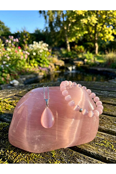 Emir Plus Store Kedi Gözü Kolye ve Bileklik Seti , Ahşap Kutulu Hediyelik Kombin