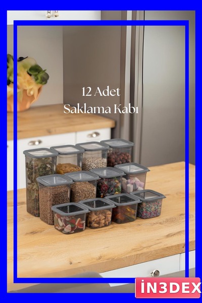 İN3DEX طقم برطمانات تخزين ثلاثية الأبعاد ملونة مدخنة 12 قطعة 650-1900 مل