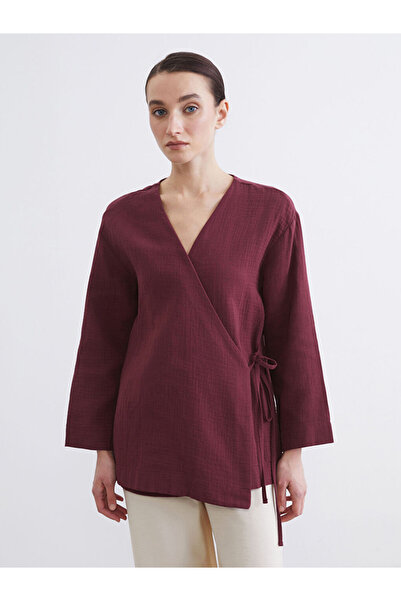 LC Waikiki Kimono de muselină pentru femei, roșu Claret decolteu petrecut în V
