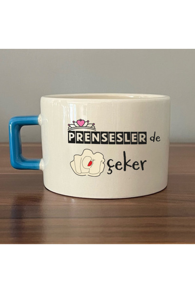 Kırtasiye Ofisi Princesses Also Drink Blue Handle Square Humorous Gift Cup Mu...