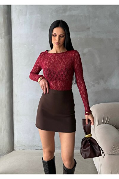 BEJNA Women's Boat Neck Stretch Fabric Lace Blouse