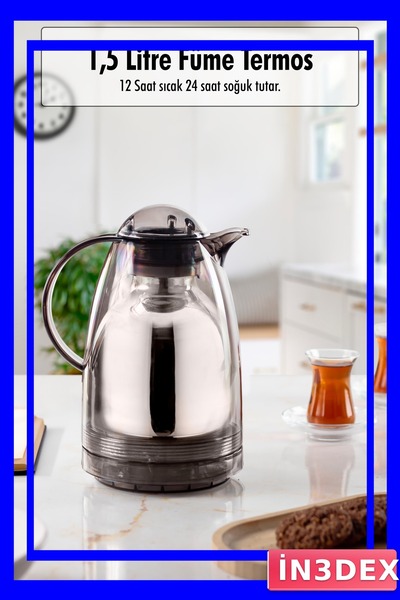 İN3DEX ترمس عازل للحرارة بسطح داخلي زجاجي سعة 1.5 لتر