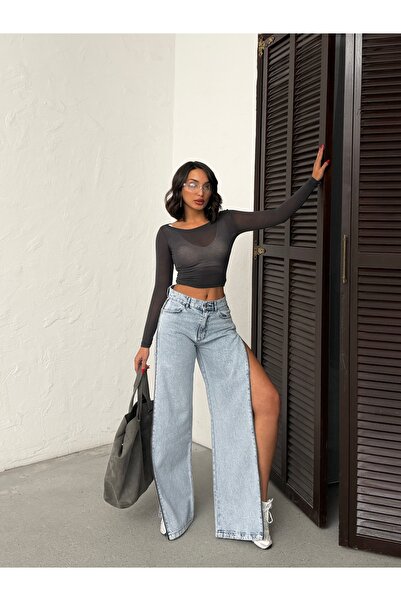 blue wings denım co. Τζιν με φαρδιά μπατζάκια και φερμουάρ στο πλάι