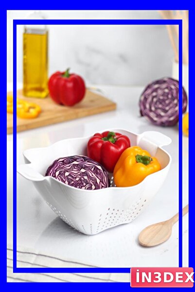 İN3DEX مصفاة المعكرونة والخضروات الأكريليكية البيضاء ذات الهيكل غير القابل للكسر