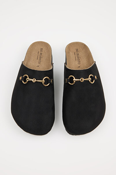 no miento Pablo Women's Vegan Leather Buckle Black Sabo Slippers