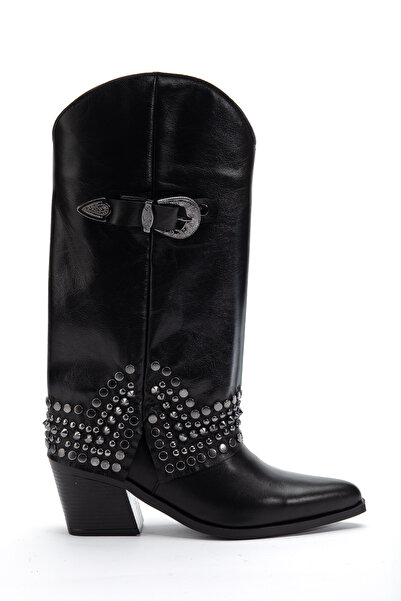 DENORA Black Genuine Leather Trok Studded Detail Leg Trousers Western Cowboy ...