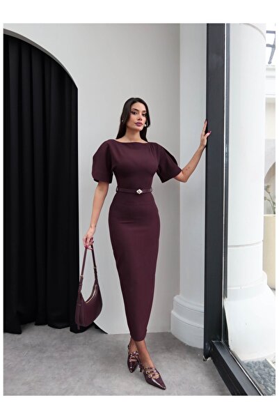 ESRAHELVACI Rochie midi cu curea, decoltată pe umăr