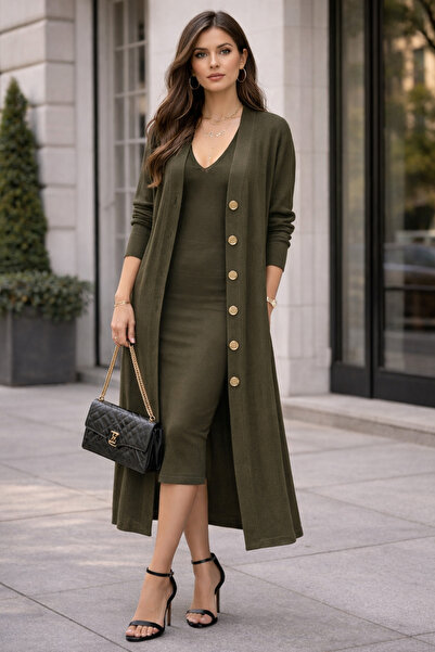 Get Crazy Women's Midi Length Knit Dress & Long Cardigan Set