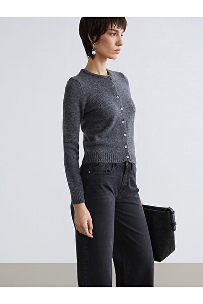 LC Waikiki Mg trenden gray crew neck women's knit cardigan