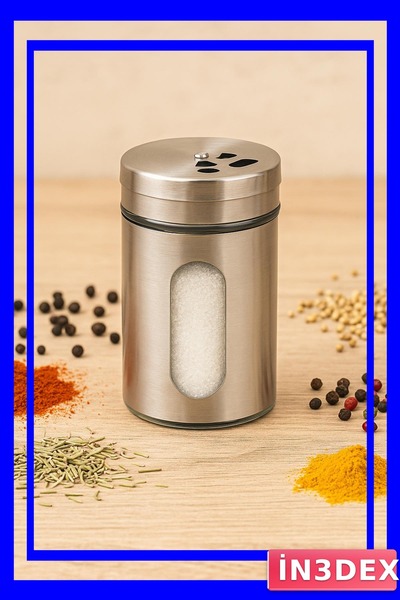 İN3DEX وعاء ملح زجاجي بغطاء معدني 100 مل لون رمادي