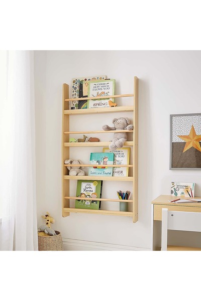 Woodymoda Duvara Monte Çocuk Kitaplığı – Ahşap Montessori Kitap Rafı, Oyuncak...