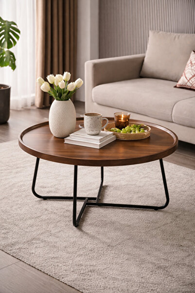 N.zone طقم طاولة قهوة وسط دائرية قطعتين مع ارجل معدنيه متينة