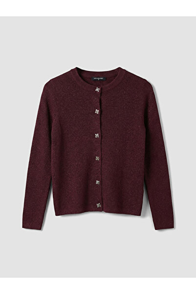 LC Waikiki كارديجان محبوك للنساء من MG TRENDEN باللون البوردو مع ياقة الدراجة