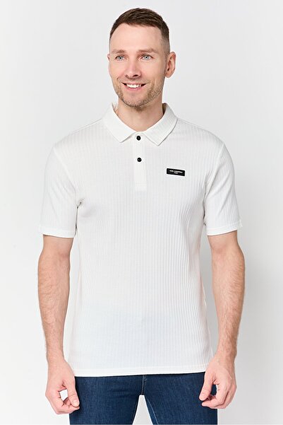 Karl Lagerfeld Men Regular Fit Short Sleeve Brand Logo Polo Shirt, White