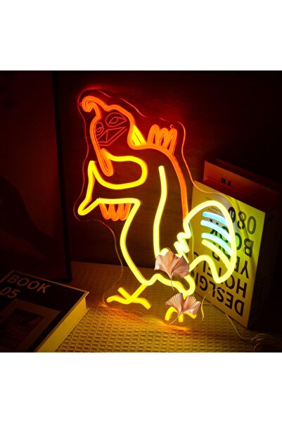 Slasa لوحة نيون LED على شكل دجاجة - 30 × 40 سم، مصباح جداري وديكور على شكل دج...