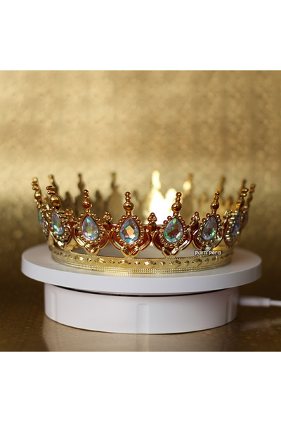 parti pera Pasta Tacı Gold Hologram Taşlı Sert Plastik Taban Alt Çapı 13 cm