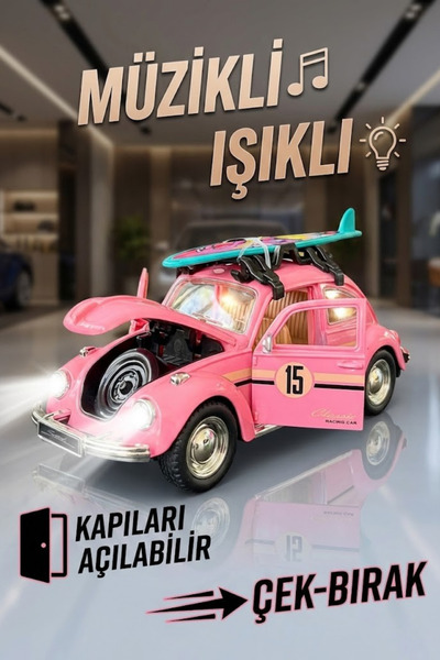 craftivio Büyük Boy Metal Çek Bırak Vosvos Oyuncak Araba - Sesli Işıklı Kapıl...