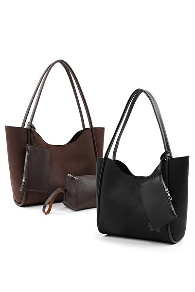 SHAKA Suede Brown - Suede Black Shk291 Suede Fabric, Single Compartment 2-Pie...