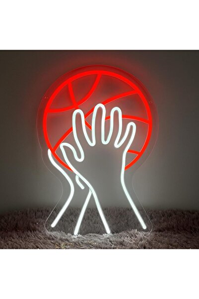 Slasa Basketball LED Neon Sign – 37x26 cm Hands Holding Basketball Wall Light
