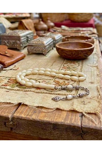SUFİ TESBİH VE ESANS Deve Kemiği Tesbih - Arpa Kesim Doğal Kemik - Gümüş Renk...