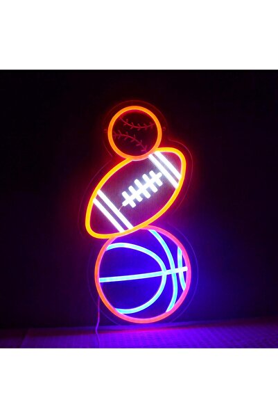 Slasa لوحة نيون LED متعددة الرياضات – 21 × 42 سم، مصباح جداري لكرة القدم وكرة...