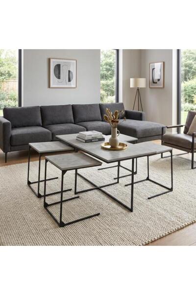 HOMEZ NEED Coffee Tables Set of 5 Malaysian Wood - Gray