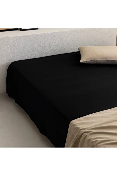 calinahome Black 100% Cotton Elastic-Free Sheet (1 Black Pillowcase as a Gift)