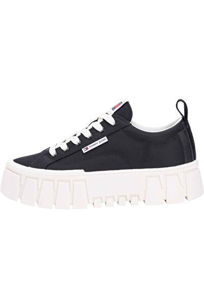 Tommy Hilfiger Kadın Marka Logolu Günlük Kullanıma Uygun Siyah Sneaker EN0EN0...