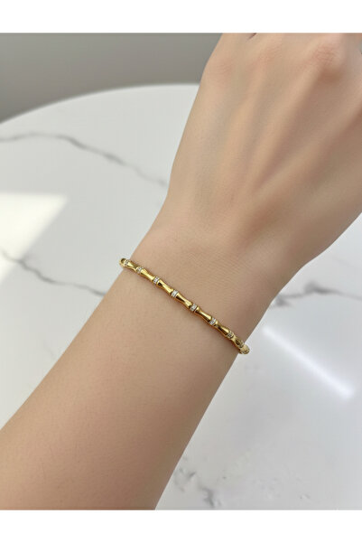 Fashion'S Kadın Gold Gümüş Çift Renk Zirkon Taşlı Dorika Silindir Çubuk Seren...