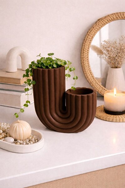 BUBUHOMEDECOR Dekoratif Kaktüs Model Mumluk veya Saksılık Kahve Rengi