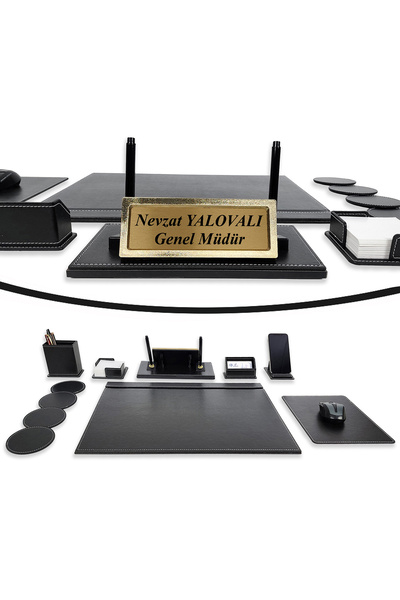 prozenis Rota Altın Renk İsimlikli Siyah Deri Sümen Takımı Yeni İş Hediyesi O...