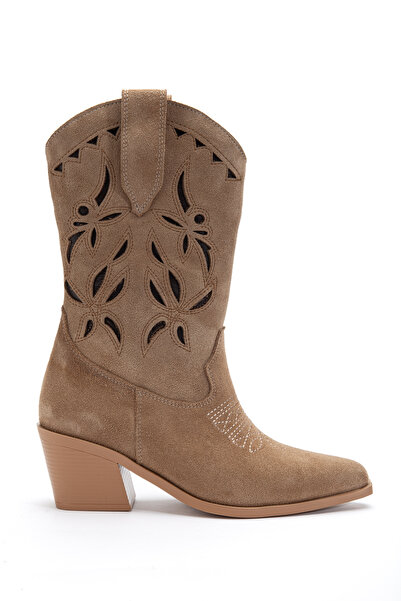 DENORA Camel Mink Genuine Suede Embroidered Western Cowboy Boots