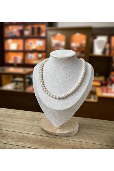 Taşmir Sertifikalı Gerçek Doğal Beyaz Inci Kadın Kolye Çelik Bağlantı Aparatl...