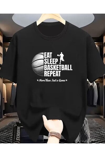 LELVANİ Men's Black Written Basketball Pattern Printed Black/White T-Shirt