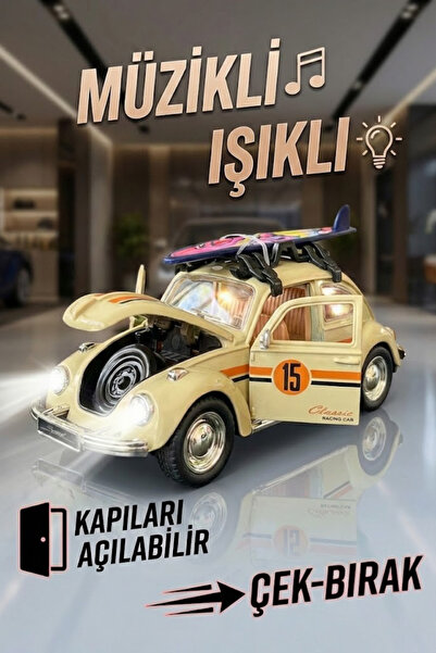 craftivio Büyük Boy Metal Çek Bırak Vosvos Oyuncak Araba - Sesli Işıklı Kapıl...
