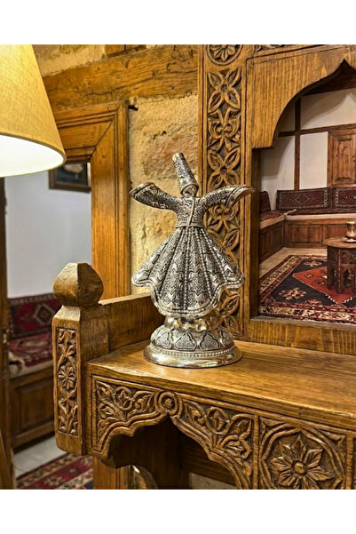 SUFİ TESBİH VE ESANS Gümüş Renk İşlemeli Semazen Biblo - Dekoratif Mevlana Fi...