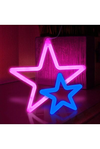 Slasa لافتة نيون LED وردية على شكل نجمة - 22 × 22 سم، ديكور جداري لغرفة النوم...