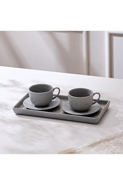 Malooki Coffee Serving Set - 2 190ml Cups, 2 Saucers and Porcelain Plate - St...