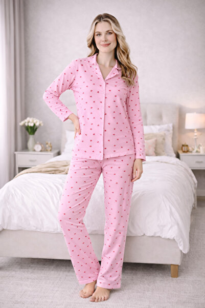 FORMO Women's Cherry Patterned Quality Milan Fabric Soft Tuşe Shirt Collar Bu...