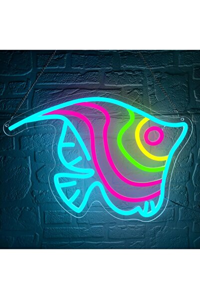 Slasa لوحة نيون LED على شكل فراشة وسمكة - 33 × 34 سم، مصباح جداري مستوحى من ا...