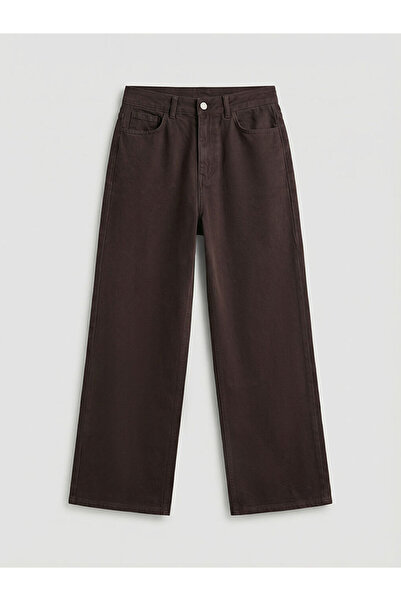 LC Waikiki Mg trenden brown standard fit wide leg women's trousers