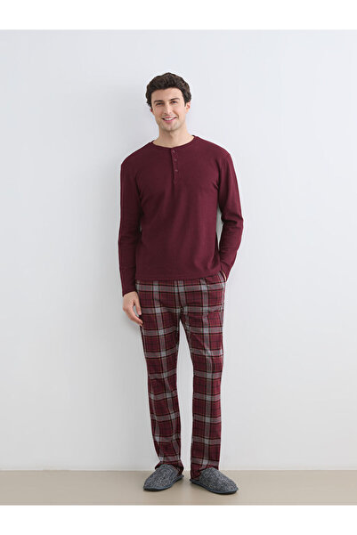 LC Waikiki Burgundy Standard Fit Men's Pajama Set