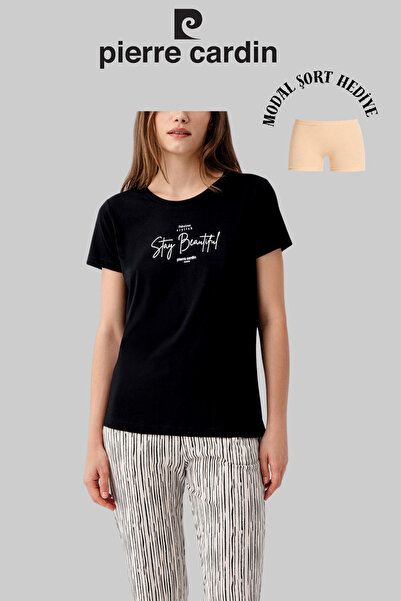 Pierre Cardin Women's Black Wide Collar Pocket Detailed Pajama Set (Modal Sho...