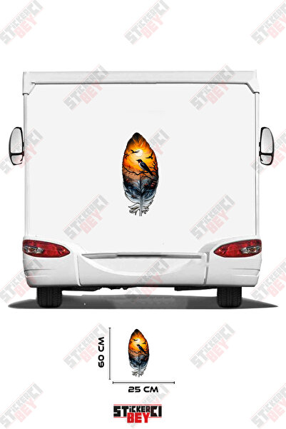 STİCKERCI BEY Caravan Sticker Coating with Bird and Sun Patterned Feather Visual