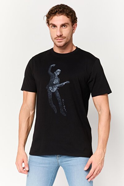 Karl Lagerfeld Men Crew Neck Short Sleeve Graphic Print T-Shirt, Black