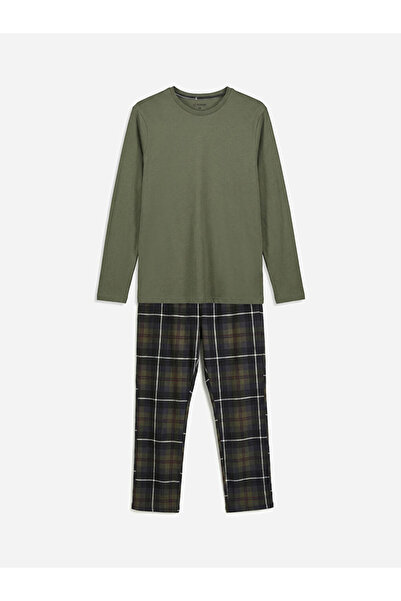 LC Waikiki Khaki Standard Fit Plaid Men's Pajama Set