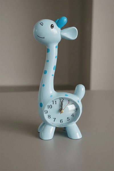TAKIŞTIR Mavi Renk Zürafa Figürlü Dekoratif Alarmlı Masa Saati
