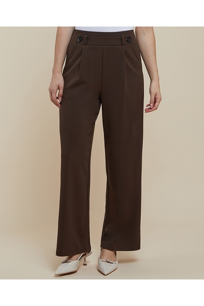 R&B Solid Wide Leg Trousers With Button Closure