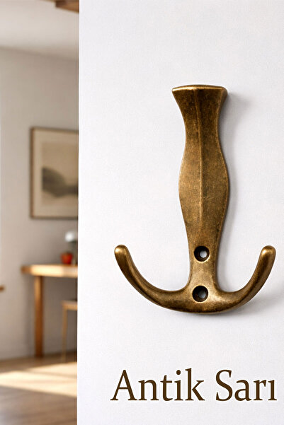 Badem10 Yeniçeri Antik Sarı Portmanto Askı Metal Dekoratif Duvar Askılığı Ev ...