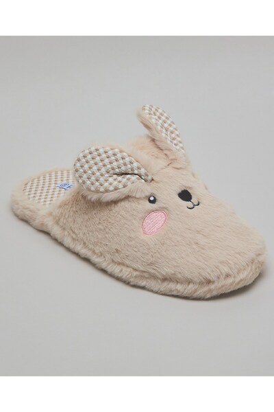 R&B Women's Beige Embroidered Bedroom Slippers